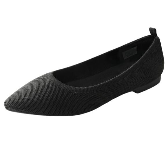 Burudani Black Knit Mary Jane Flats Women’s Size 10 Comfort Slip-On Shoes Pointy