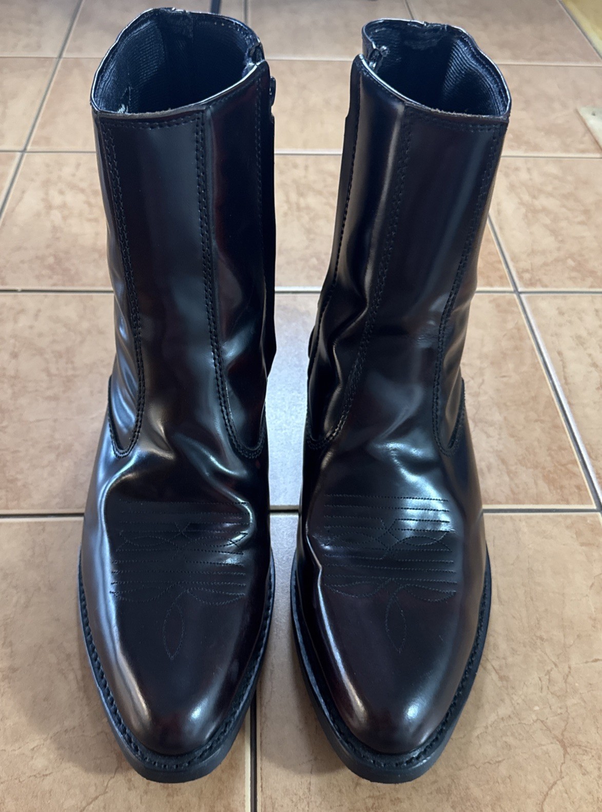 Laredo Long Haul Mens 9.5 EW Cherry Brown Leather Side Zip Western Boots 62008