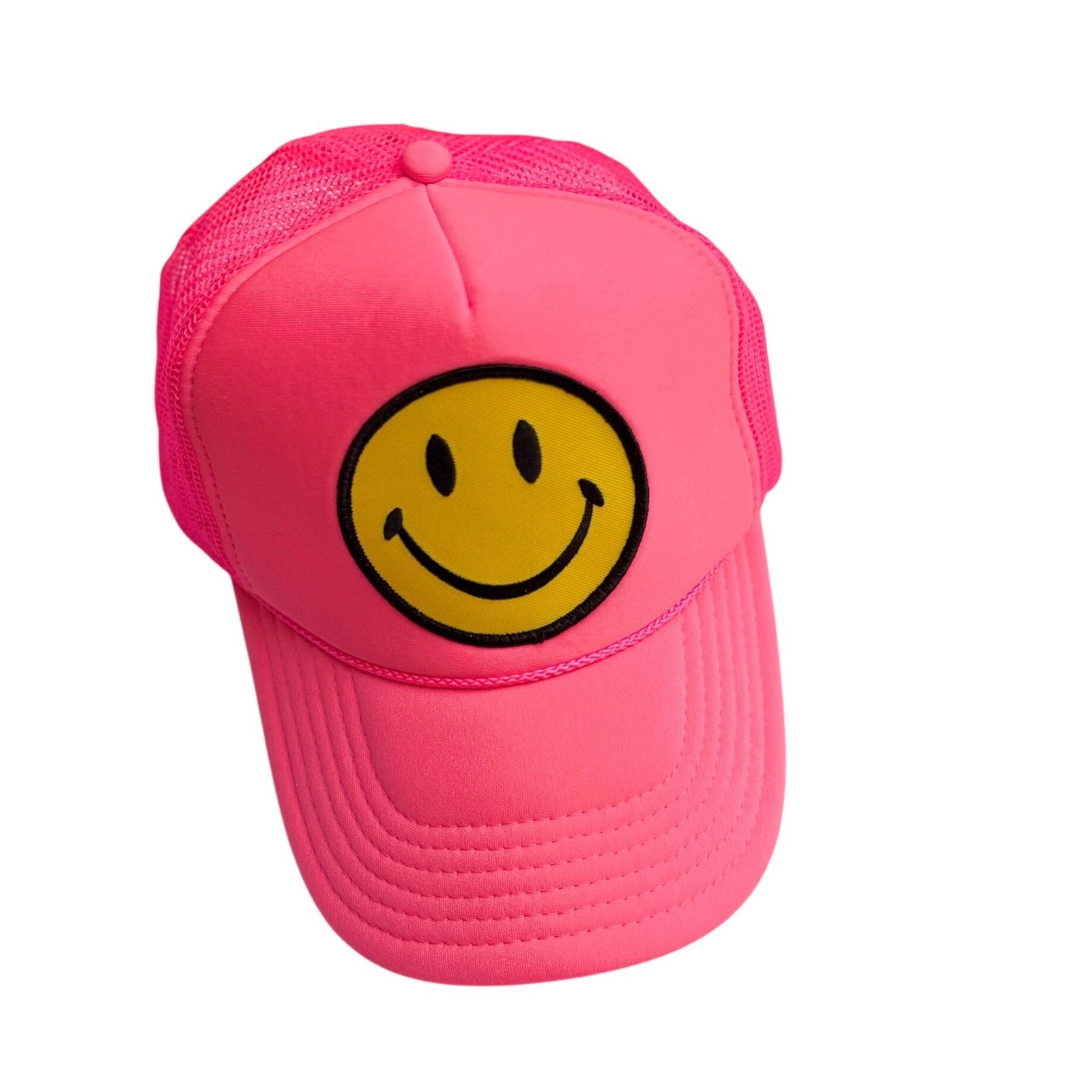 Aviator Nation Smiley Vintage Trucker Hat Neon Pink Snapback Mesh Cap