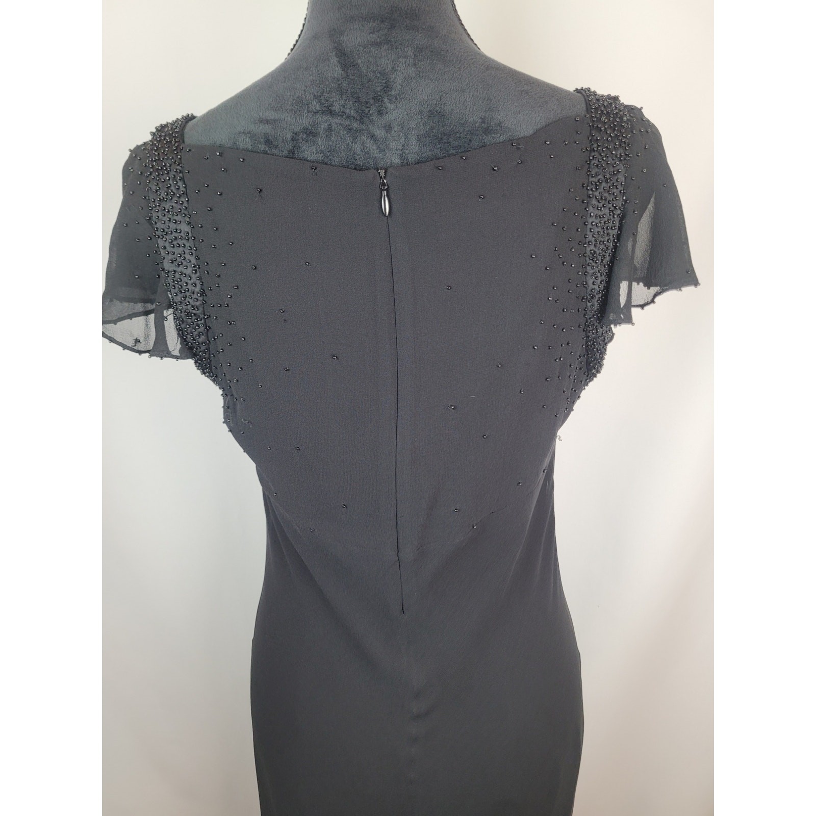 Jones New York Regency Silk Beaded Accent Evening Gown Dress Black Womens 10
