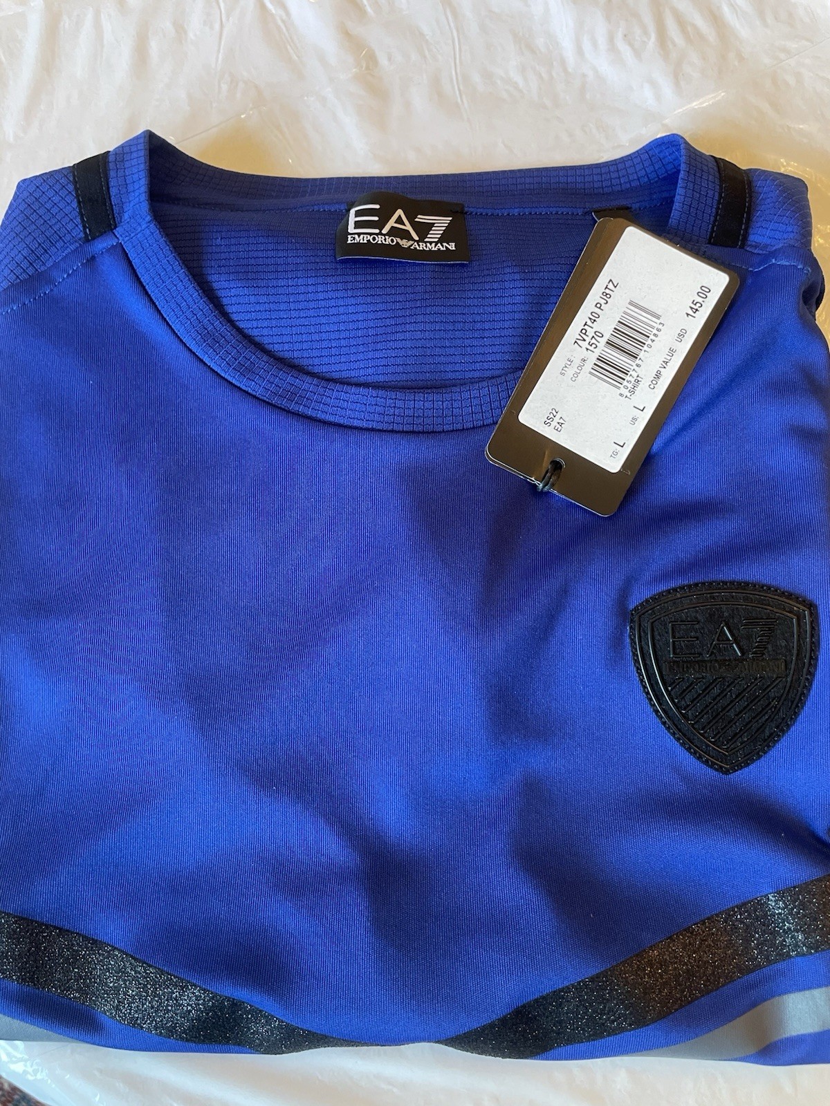 Authentic EA7 Emporio Armani Mens Crew Neck T-Shirt Size L Tee Navy Natural Real