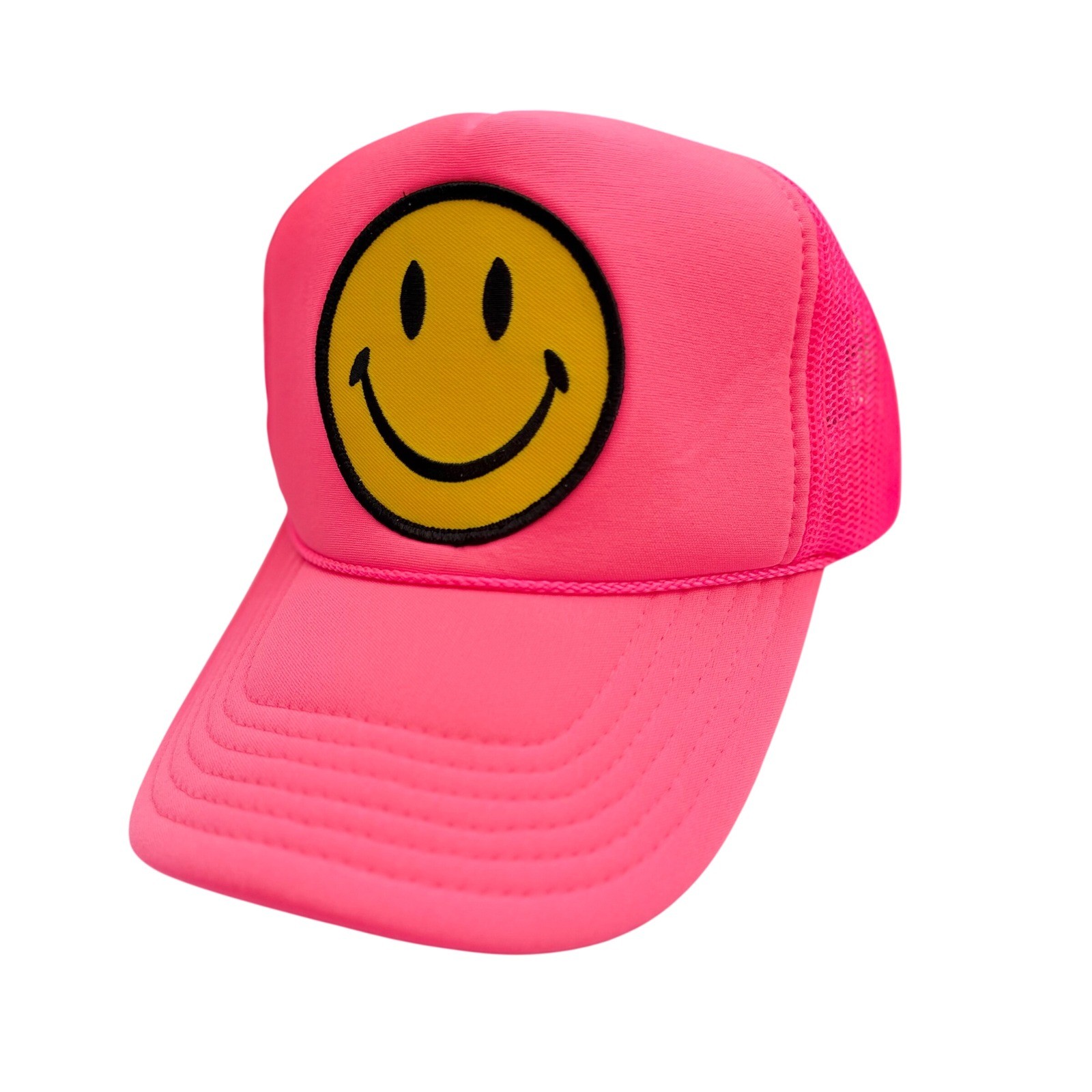 Aviator Nation Smiley Vintage Trucker Hat Neon Pink Snapback Mesh Cap