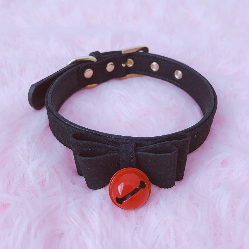 Women Cute Choker Necklace Collar with Bowknot Bell Neck Collar Lead Chain Leash