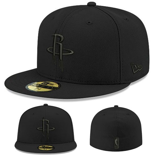New Era Houston Rockets 5950 Fitted Hat NBA League Basic Black On Black Cap
