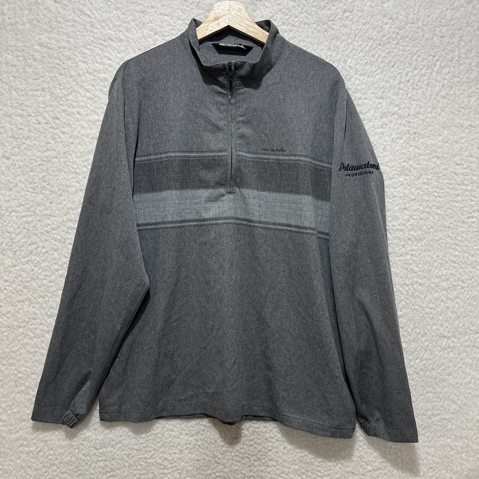 Travis Mathew Jacket Gray Golf Performance 1/4 Zip Embroidered Logo Company Sz L