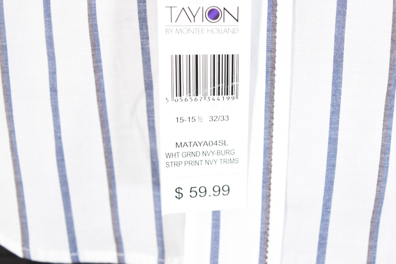 Tayion By Monte Holland Mens Dress Shirt New M 15-15.5 32/33 White Blue Stripe
