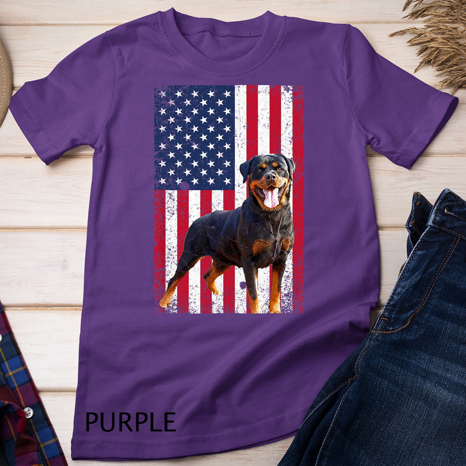 American Flag Rottweiler Dog Lover Funny 4th of July Dog T-Shirt Unisex T-shirt