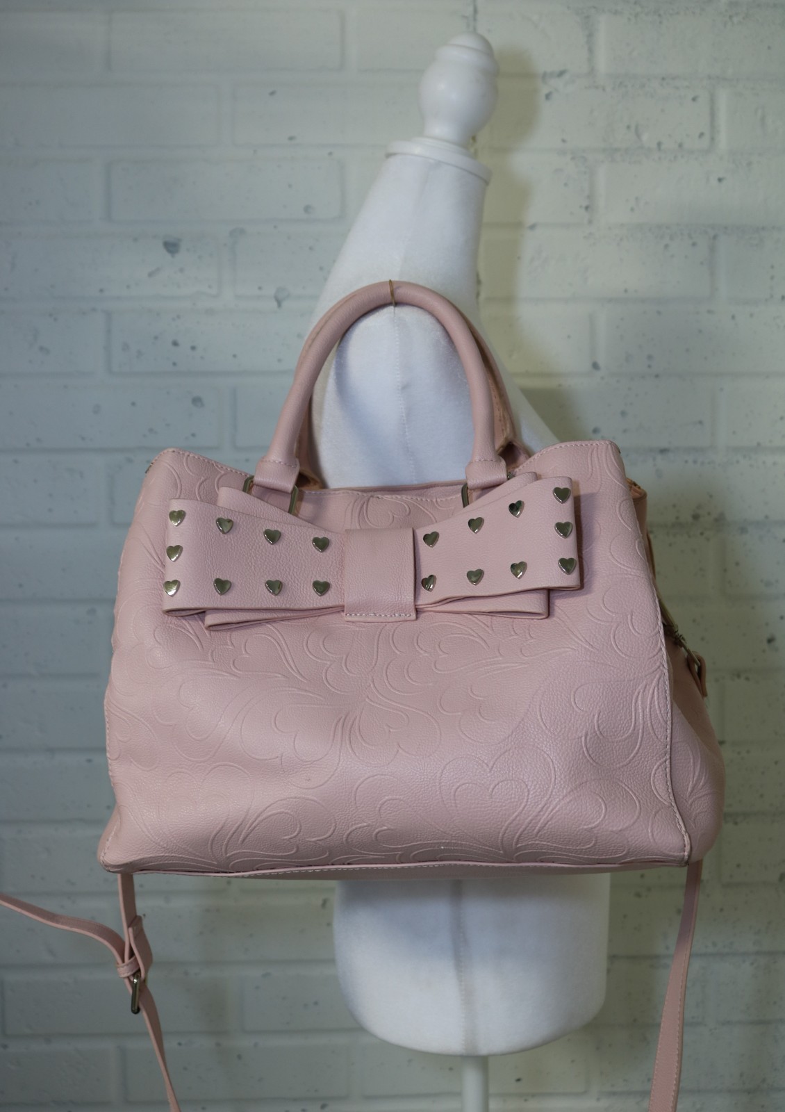 Betsey Johnson XO Mona Blush Heart Studded Handbag Crossbody