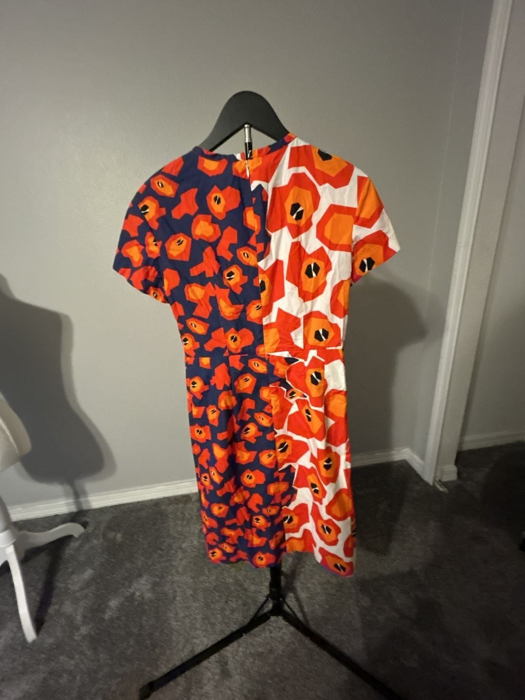 Jil Sander Navy Abstract Geometric Floral Print Cotton Sheath Dress
