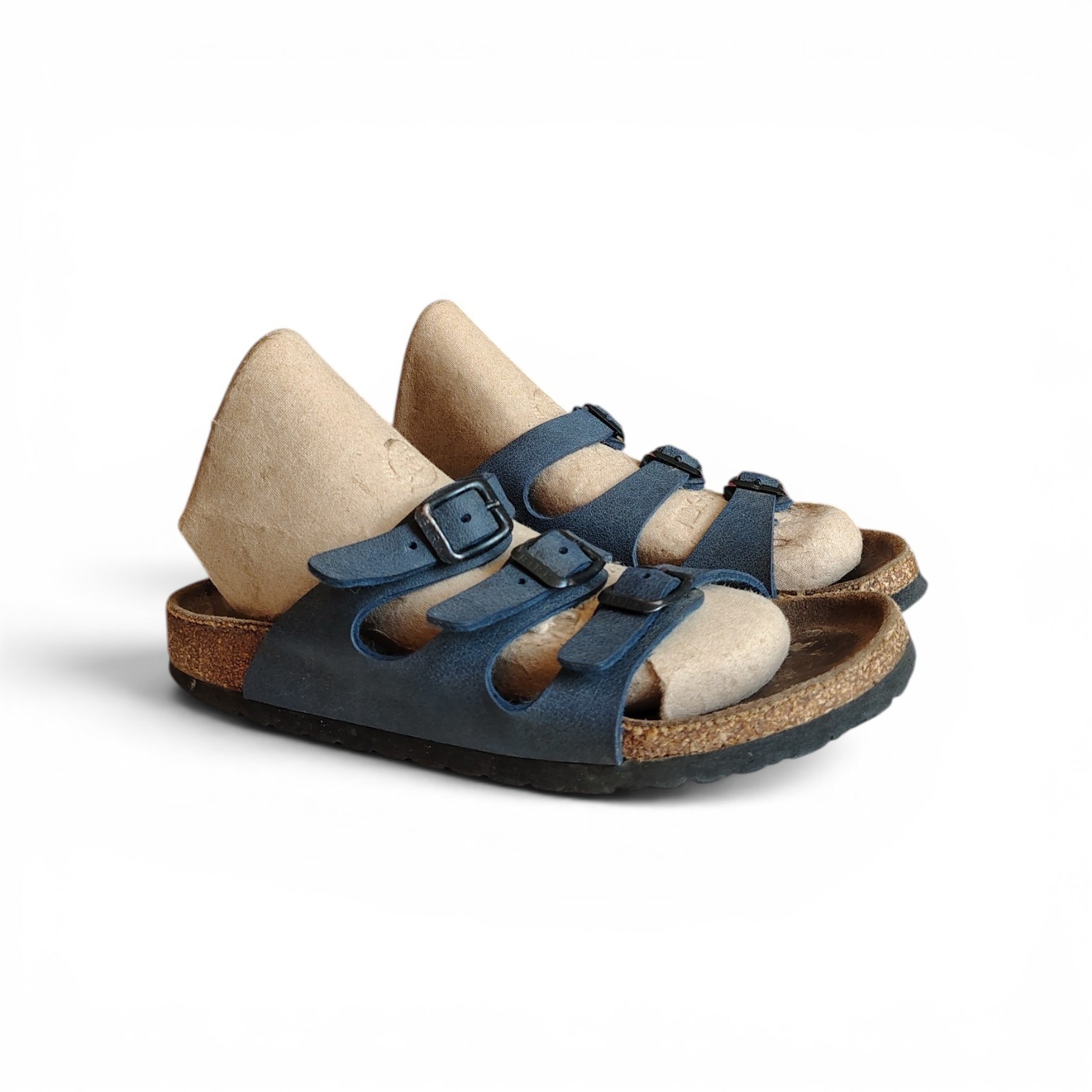 Birkenstock Men’s Blue Leather 3-Buckle Slide Sandals Cork Insole US 6