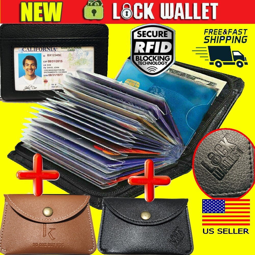 Lock Wallet Slim Men Women Secure RFID Blocking Money Credit Card Holder Wallet