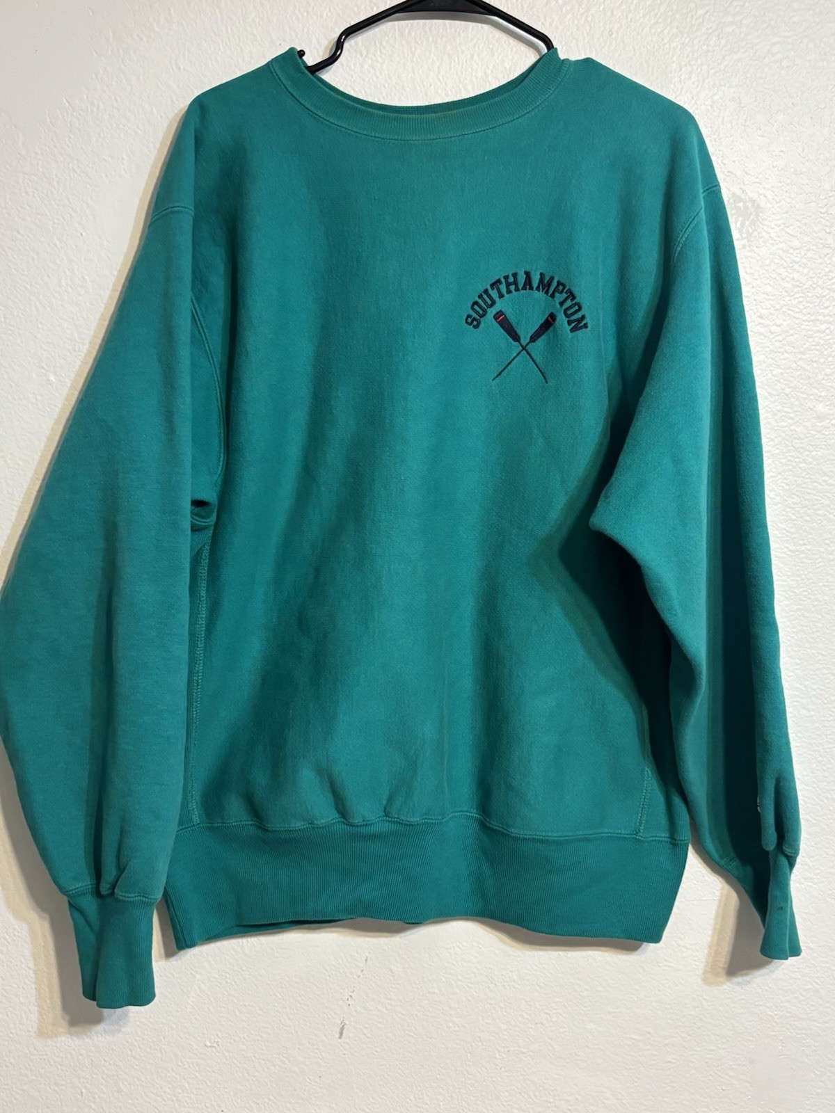 Vintage Champion Reverse Weave Sweatshirt Aqua Crew Neck XL USA Made