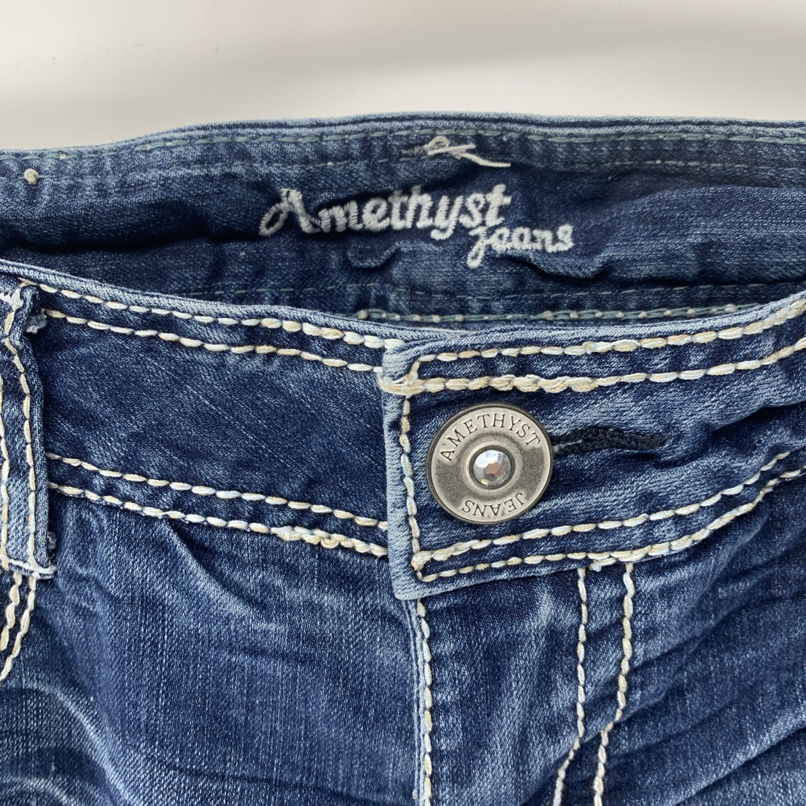 Amethyst Y2K Low Rise Bootcut Jeans Flare Blue Denim Western Size 7 PocketAccent