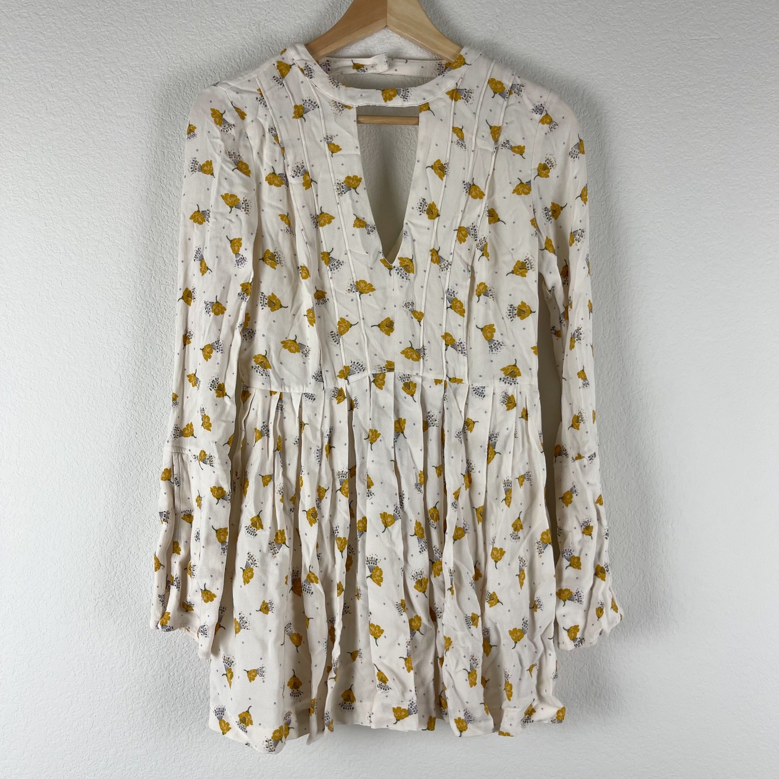 Free People Tegan Dress Womens 0 Ivory Floral Print Mini 3/4 Sleeve Boho Fairy