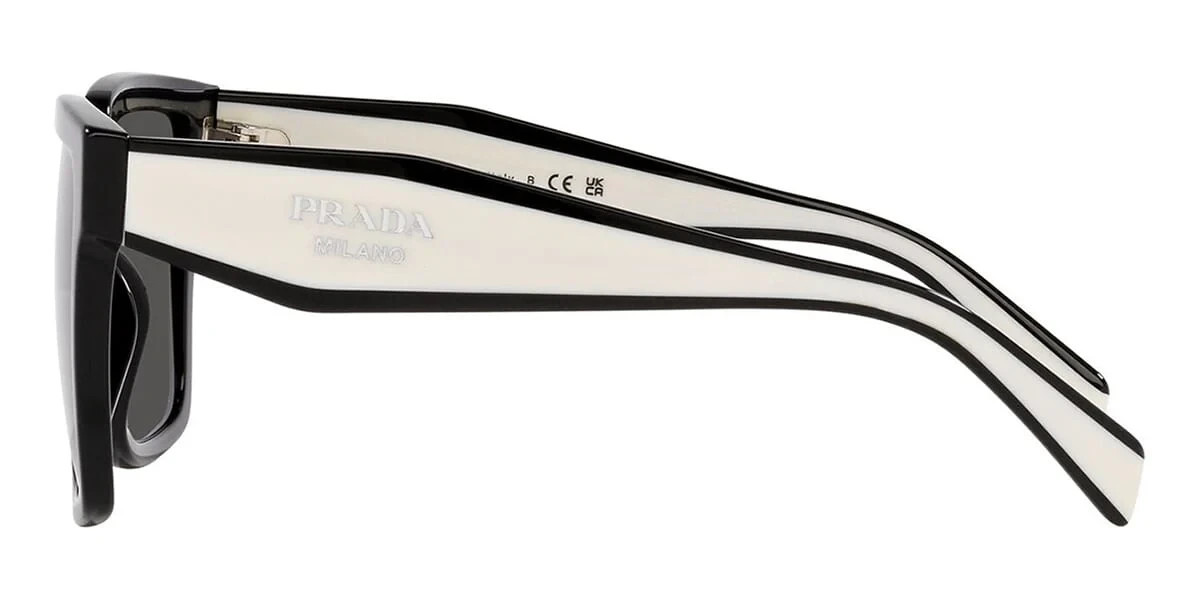 Prada PR24ZS Cat Eye Sunglasses Black White Temple Grey Lens Women Authentic
