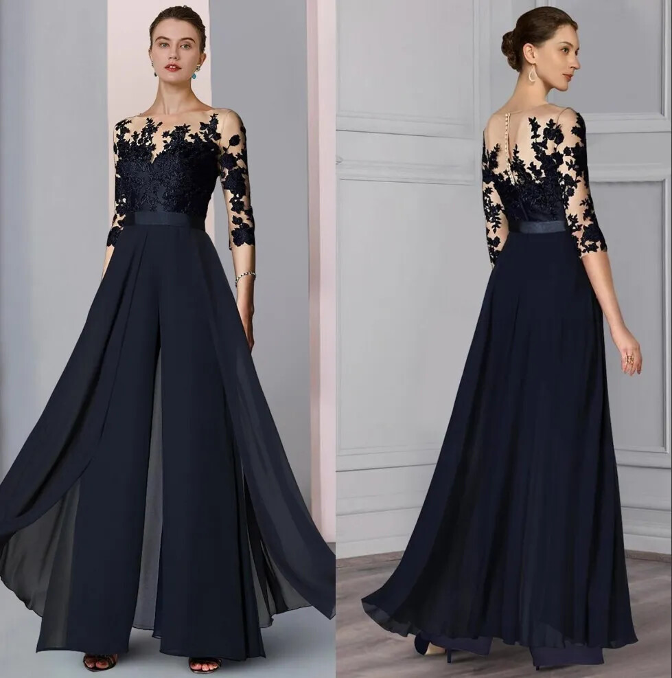Elegant Mother of the Bride Dress Long Sleeve Lace Applique Chiffon Evening Gown