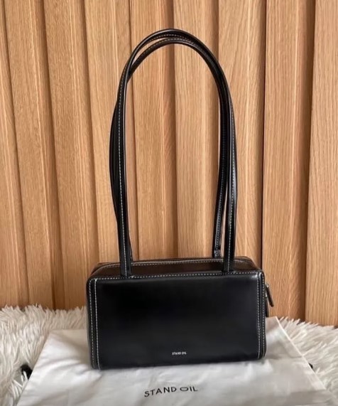 STAND OIL Post Bag Stitch Black Vegan Leather Shoulder Bag K-Fashion