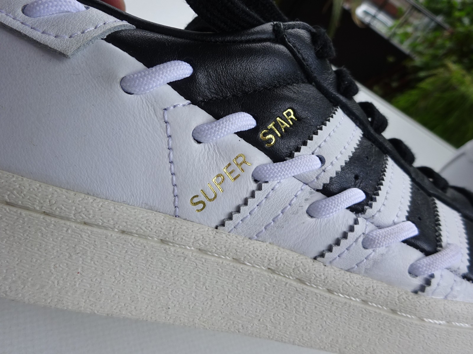Adidas GX3419 stitched black white superstar trainers leather size 37 1/3 (UK4.5) new