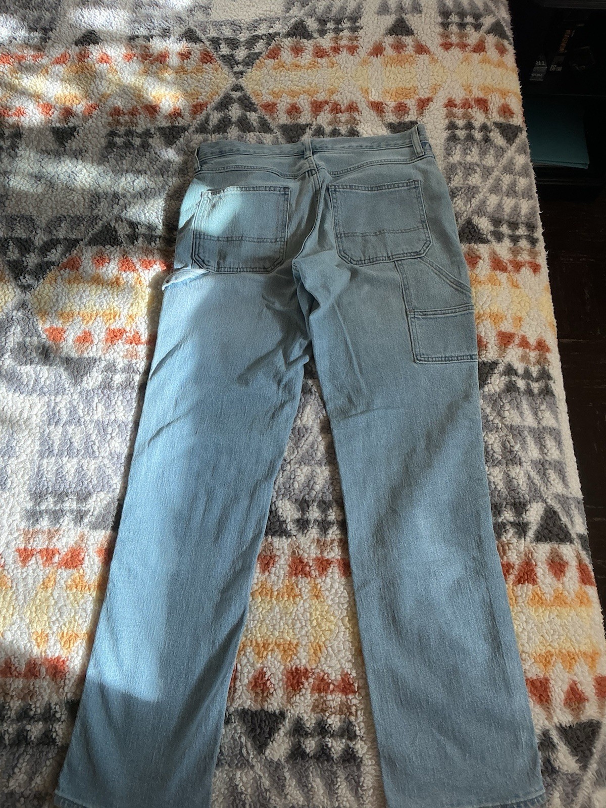 Old Navy Women’s Straight Fit Cargo Light Wash Blue Denim Jeans Mid Rise
