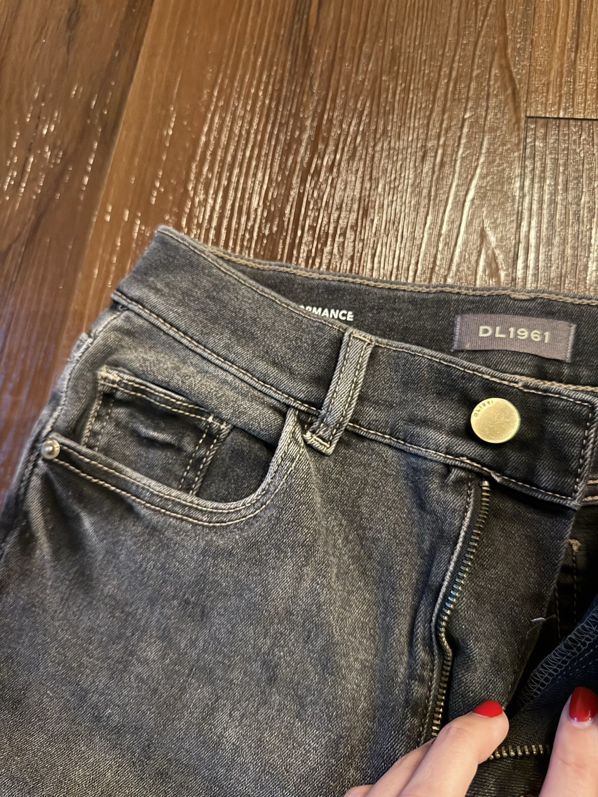 DL1961 Women’s High Rise Straight Leg Dark Gray Denim Jeans, 5-Pocket