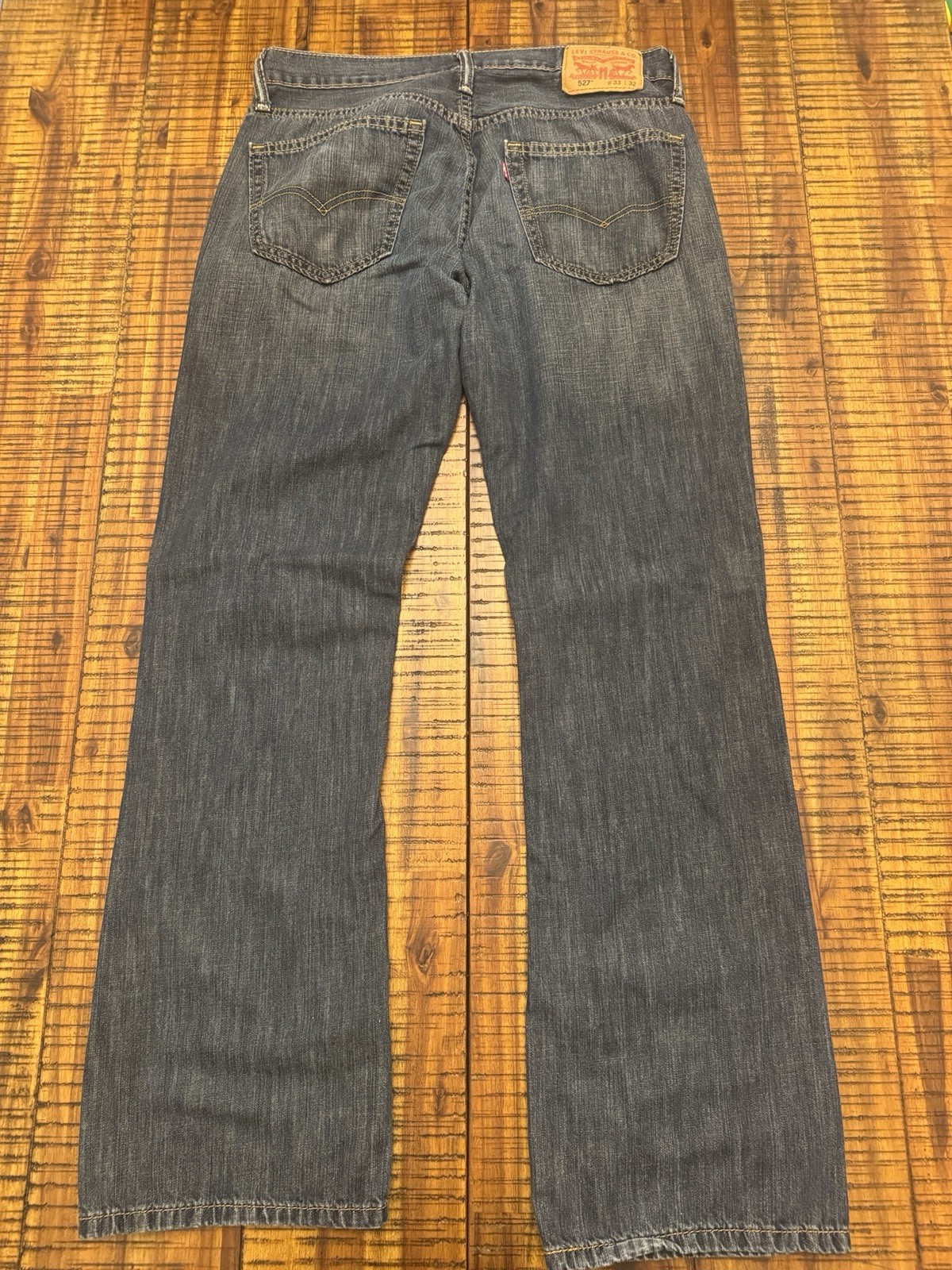 Levi’s Men’s 527 Bootcut 33×32 Dark Wash Distressed Denim Jeans