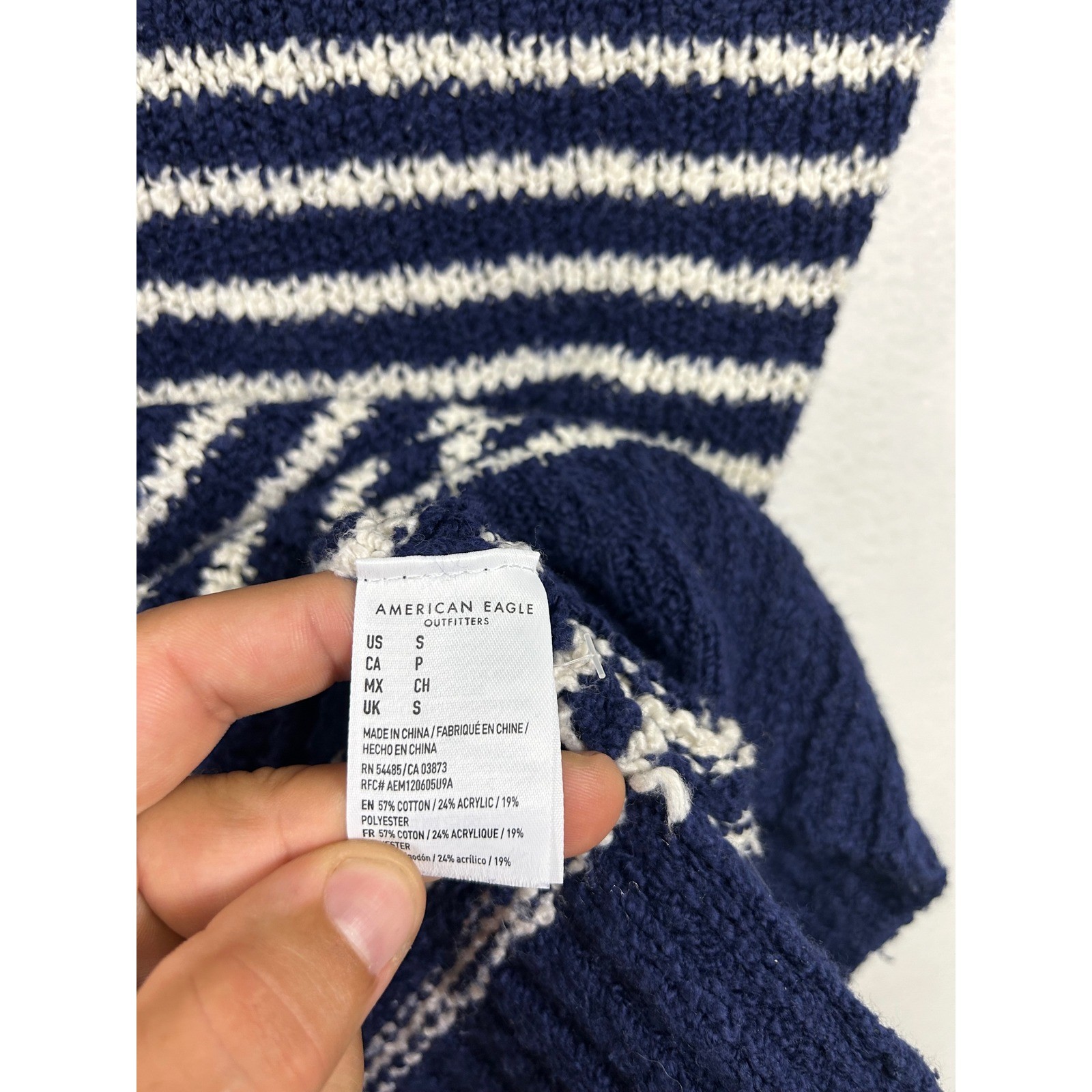 Coastal Nautical American Eagle Womens S Navy White Striped Henley Knit Sweater
