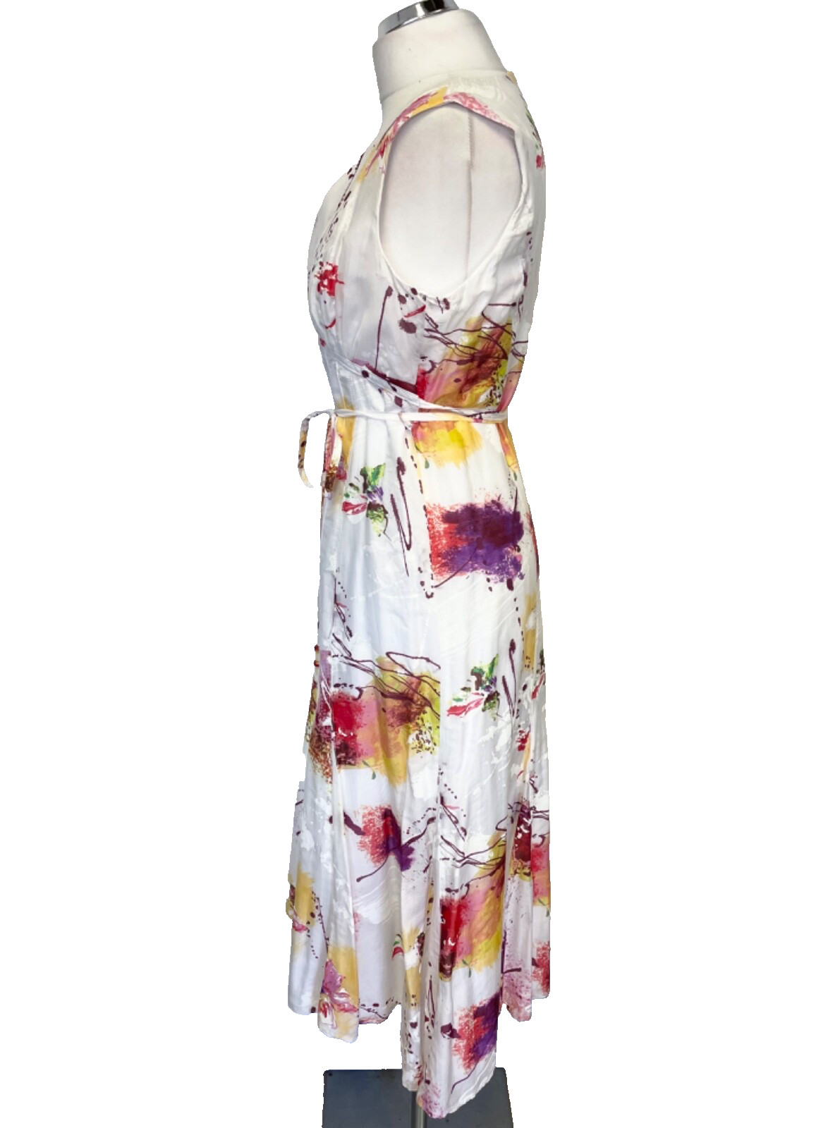 NEW APANAGE FEMME COTTON & SILK WHITE MULTICOLOUR PRINT SLEEVELESS DRESS SIZE 14