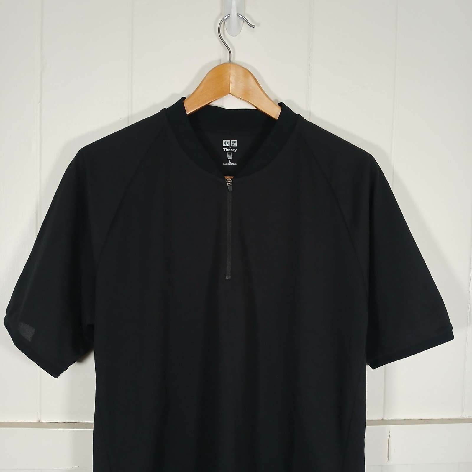 Uniqlo x Theory Blade Collar Mandarin Polo Shirt Mens L Black Dry-Ex Quarter Zip