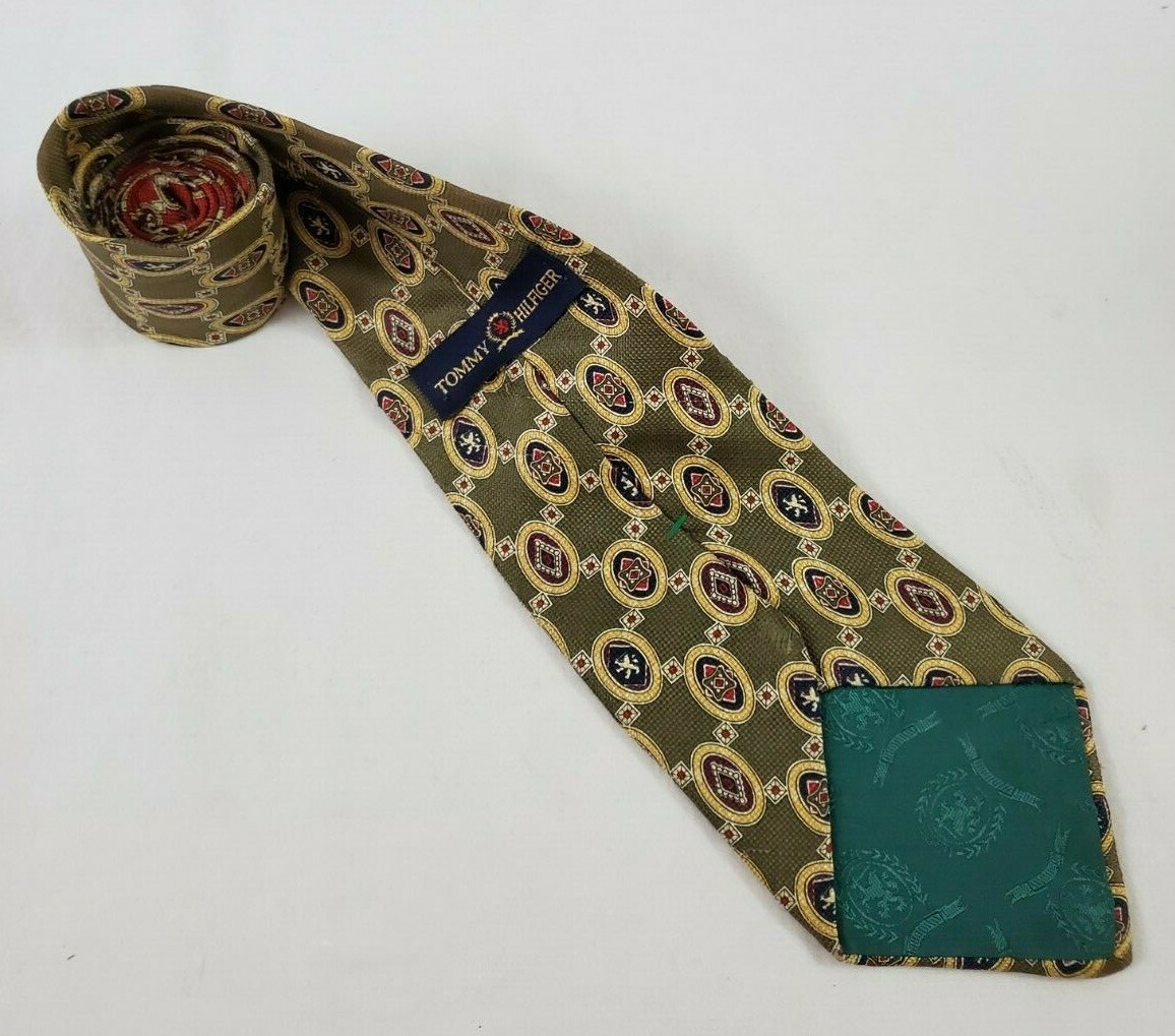 Tommy Hilfiger 2 Tone Geometrical Multi Color 100% Silk Neck Tie -TIES DESIGNER