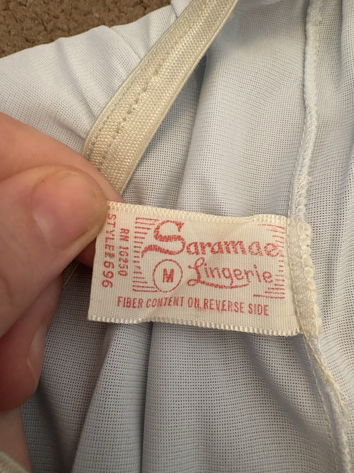 Vintage saramae lingerie 696 Light blue slip Lace Trim Slit Has Stain Sz Medium
