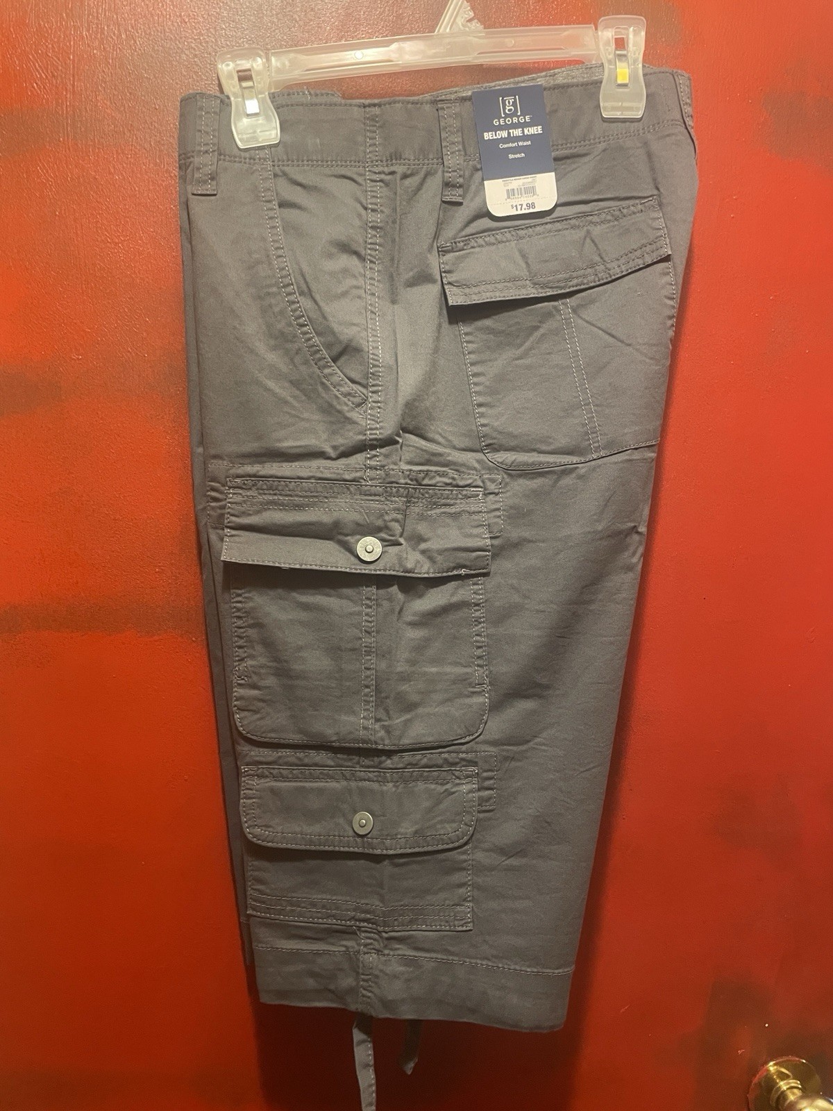 Grey George Men Below the Knee Cargo Shorts