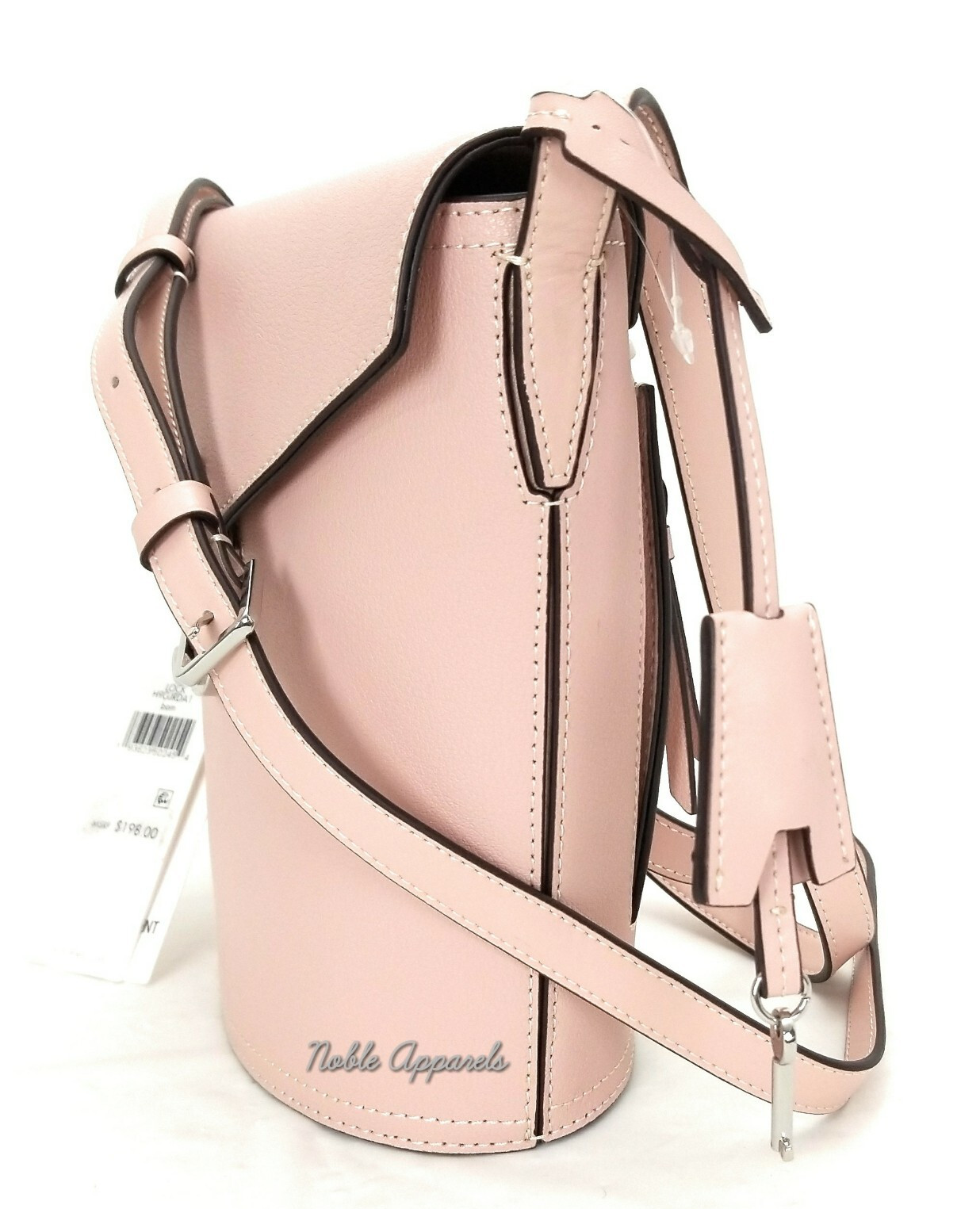 CALVIN KLEIN Womens Lock Daytonna Leather Bucket Bag Crossbody $198 Blossom Pink