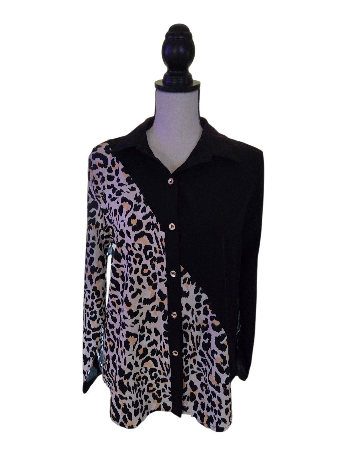 Chicme Black/Animal Print Long Sleeve Blouse Size XL