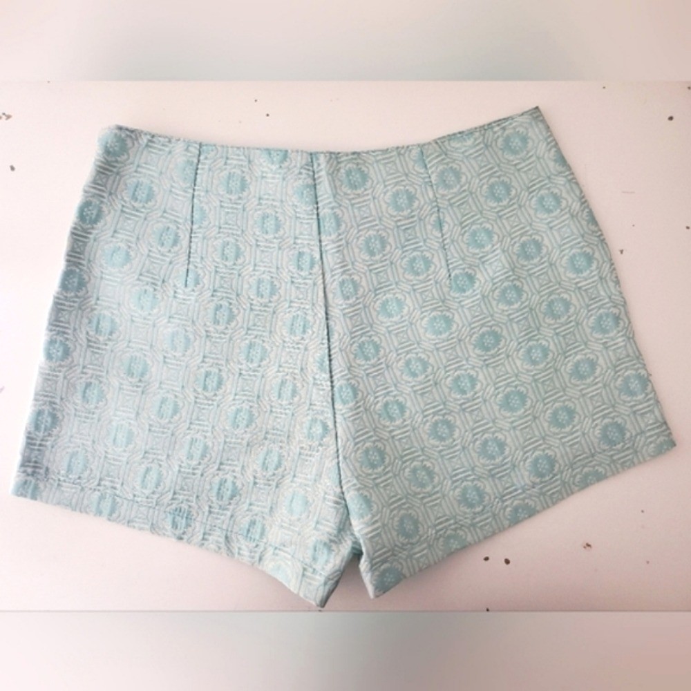 Cotton Blue Shorts Love Riche aqua white jacquard high waist hot pants 70s Small