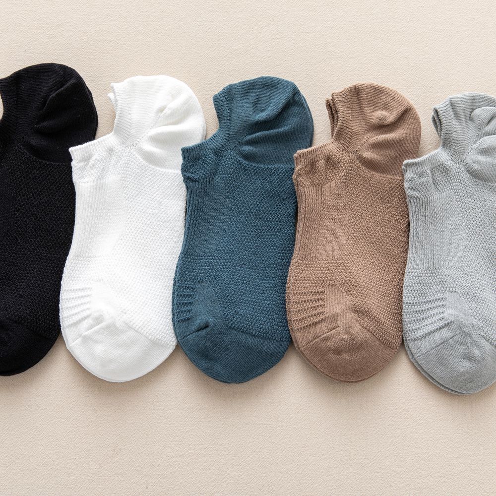5 Pairs Men Cotton Short Tube Low Cut Boat Socks Breathable Thin Stretch Socks