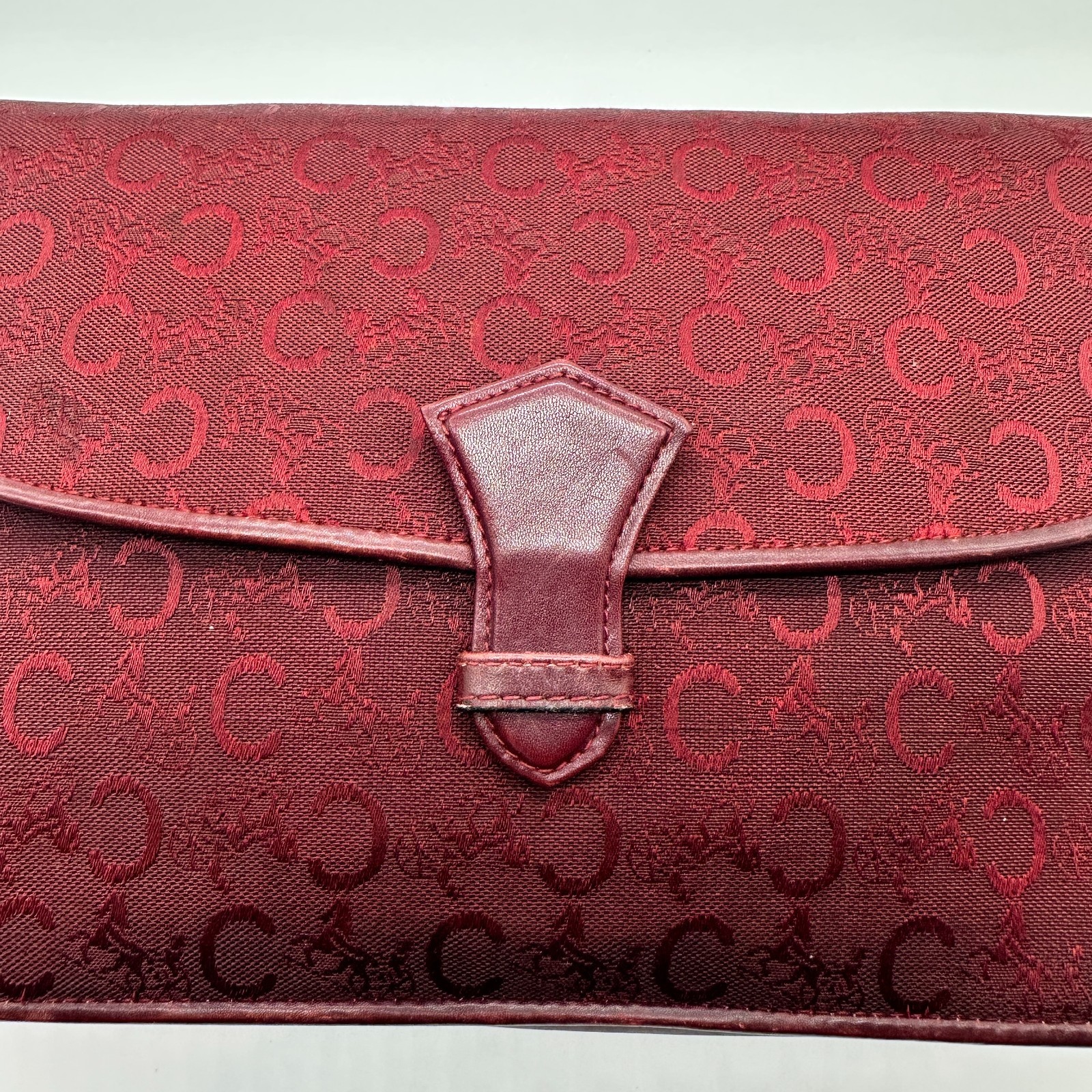 CELINE Vintage C Macadam Clutch Bag Pouch Purse Red Canvas Leather Auth Japan