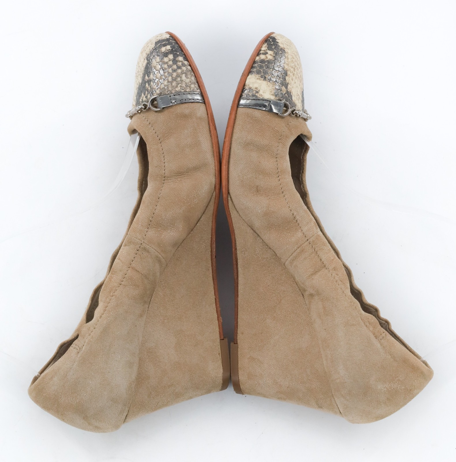 AGL Attilio Giusti Leombruni Snakeskin Cap Toe Wedge Pumps Beige Size 40 / 9.5