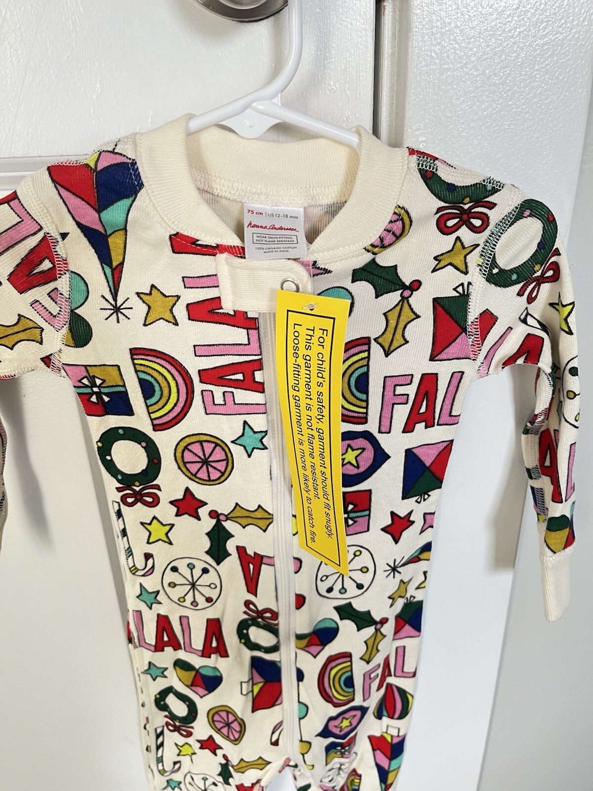 HANNA ANDERSSON FALALA CHRISTMAS PAJAMAS BABY 12-18 MO NEW SLEEPER 75 CM HOLIDAY