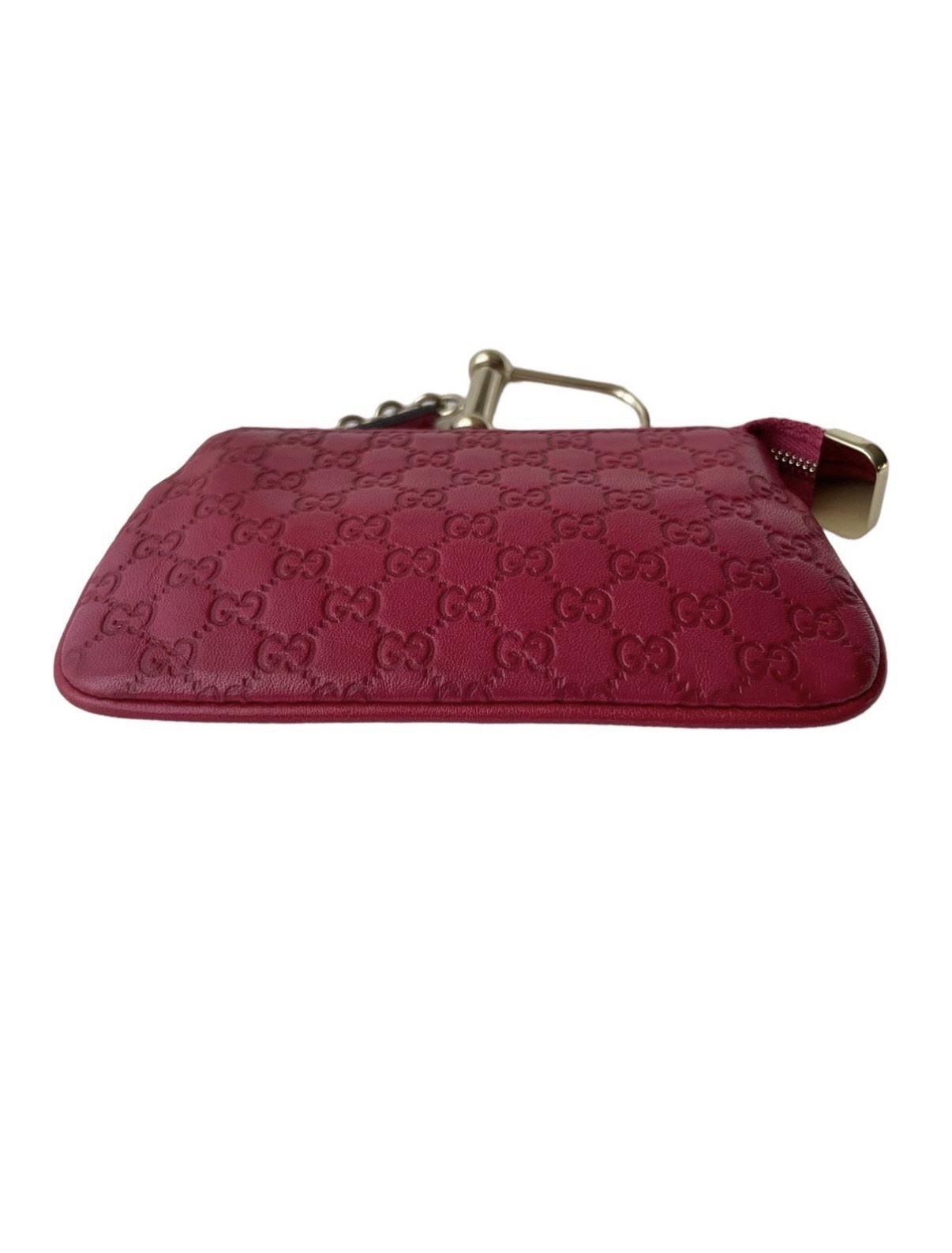 GUCCI Micro Guccissima GG Leather Ruby Pink Key Ring Coin Case Pouch