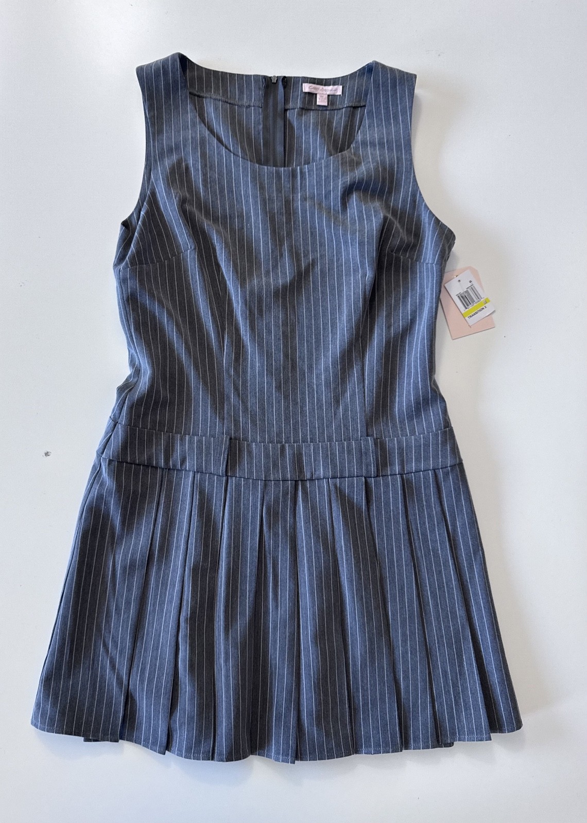 NWT City Studio Fitted Pintstriped Pleated Preppy Office Mini Dress Size Medium