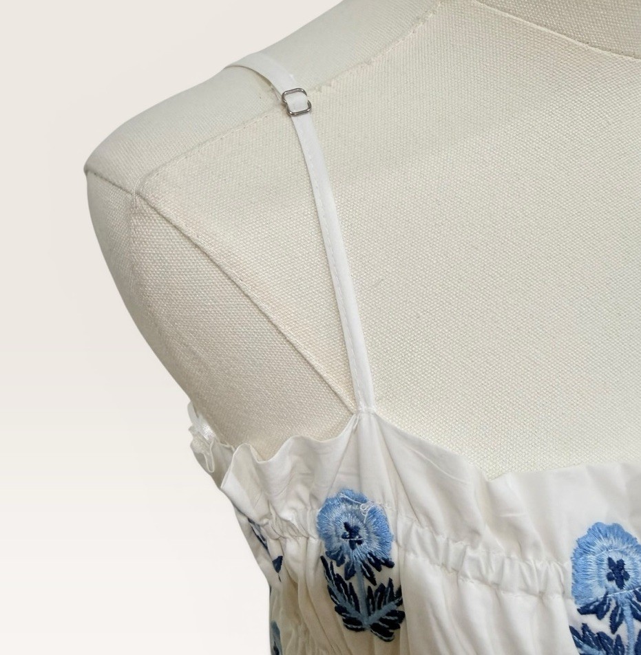 A Loves A Extra Large White Blue Floral Embroidered Smocked Minidress Cotton NWT