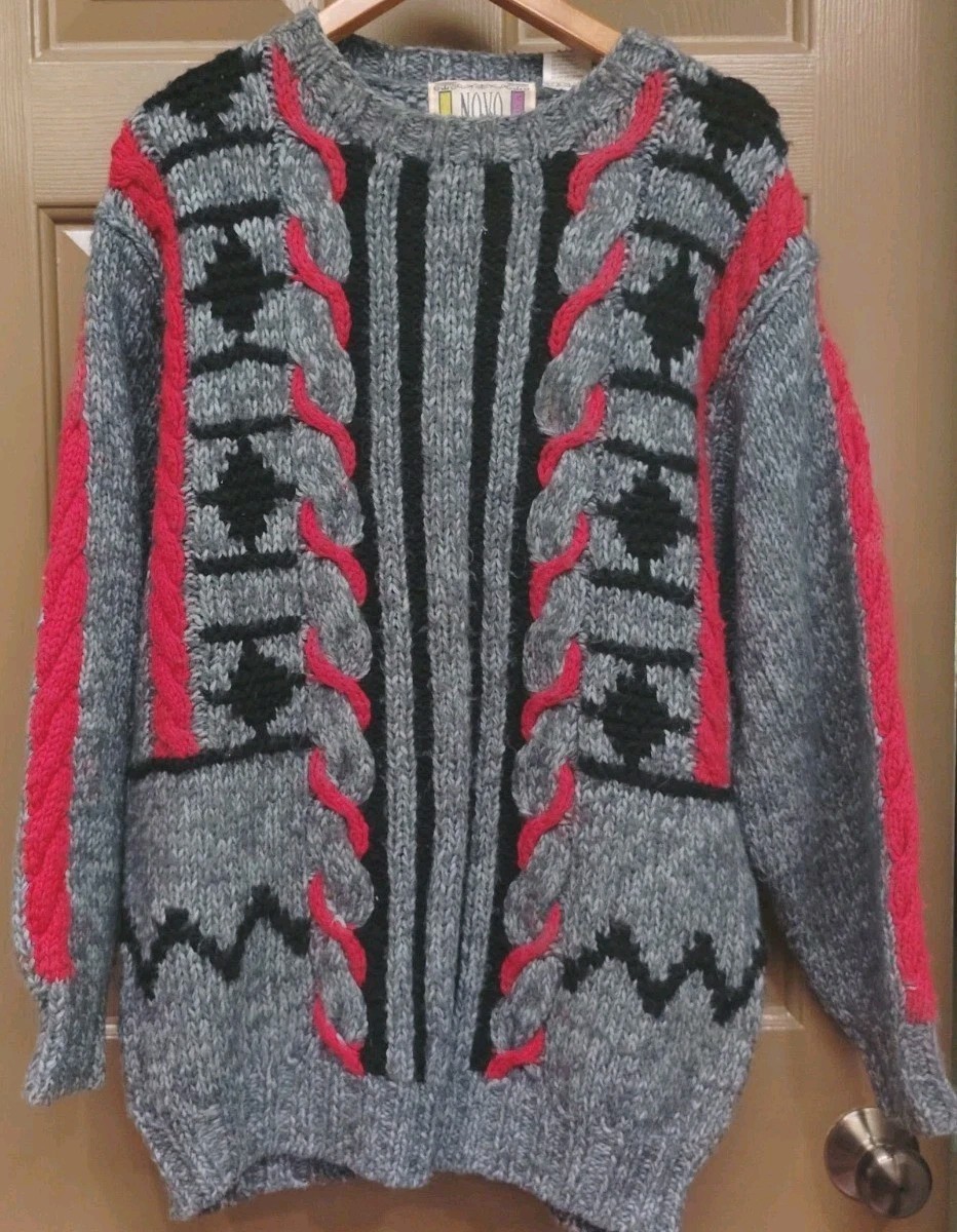 Vintage Novo Creations Sweater Mens Sz L Mohair Chunky Twist Designer Art 80s