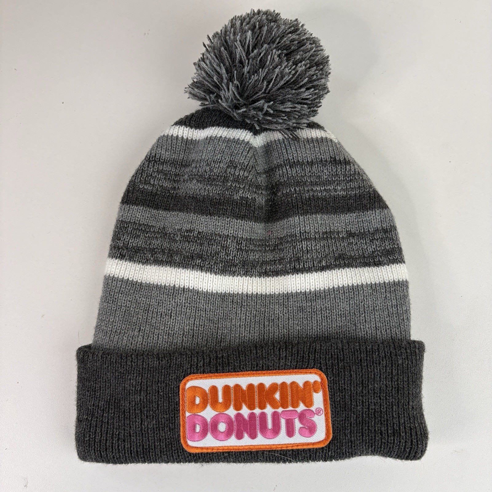 Dunkin’ Donuts Logo Beanie Pom-Pom Winter Hat Cap Gray One Size 100% Acrylic