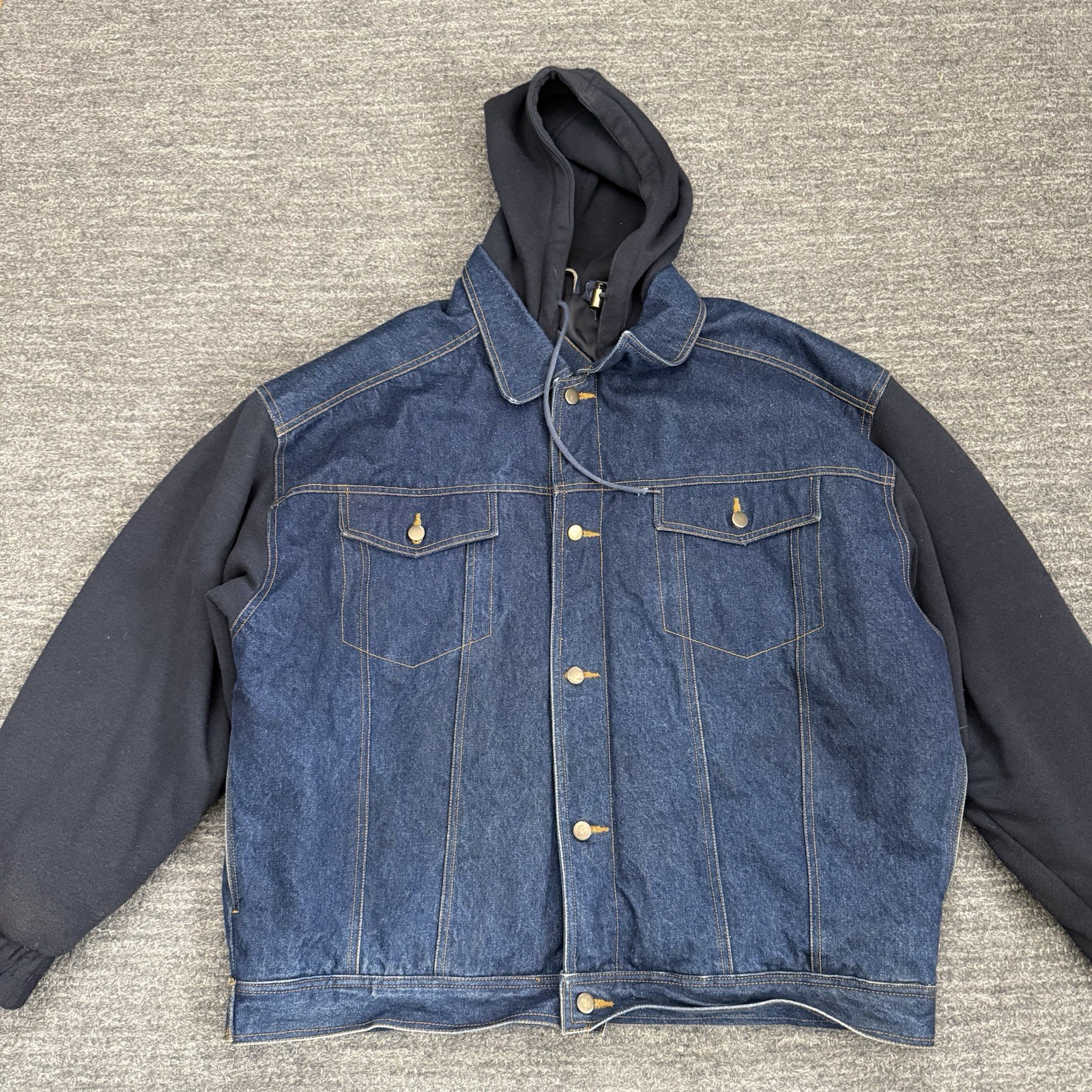 Sukoda Denim Jacket Men 1XB Hoodie Workwear 90s Hip Hop Grunge Jean Heavy Twofer