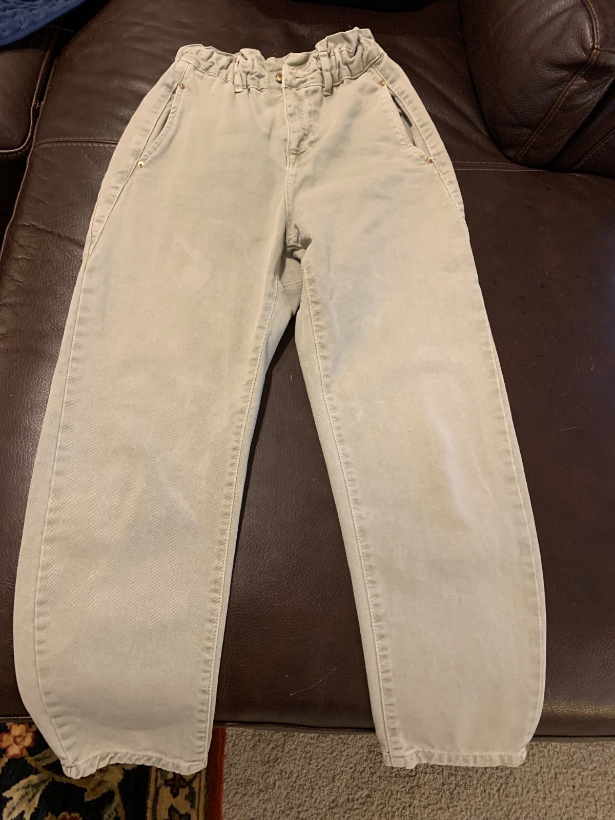 Zara Barrel Pants Ivory Paperbag Baggy Fit High Waisted Ankle Y2K Women Size 2