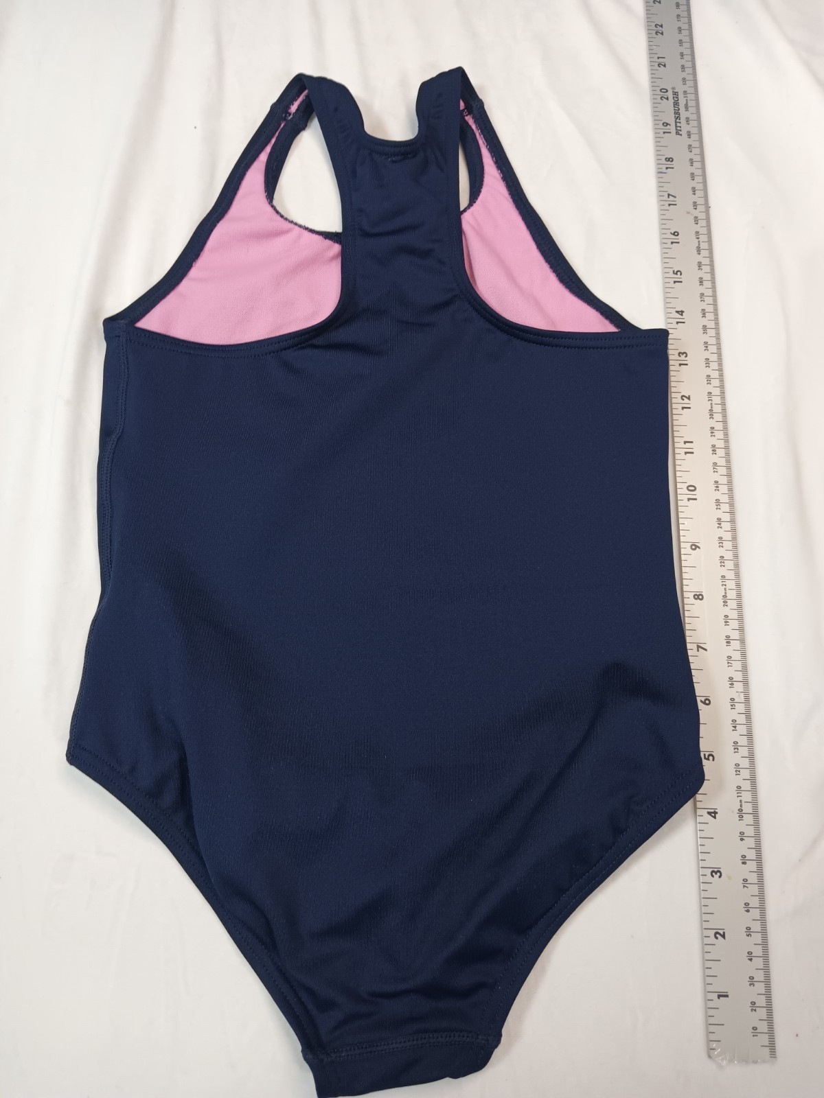 TYR Girls Solid One Piece Racerback Swimsuit Blue/Pink Lining Size M (7-8)