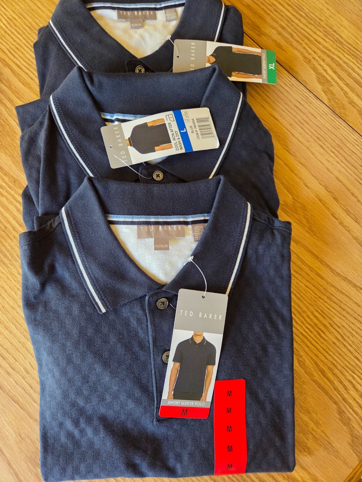 Ted Baker Men’s Textured Short Sleeve Polo Buttons Up Shirt Navy Blue M Large XL