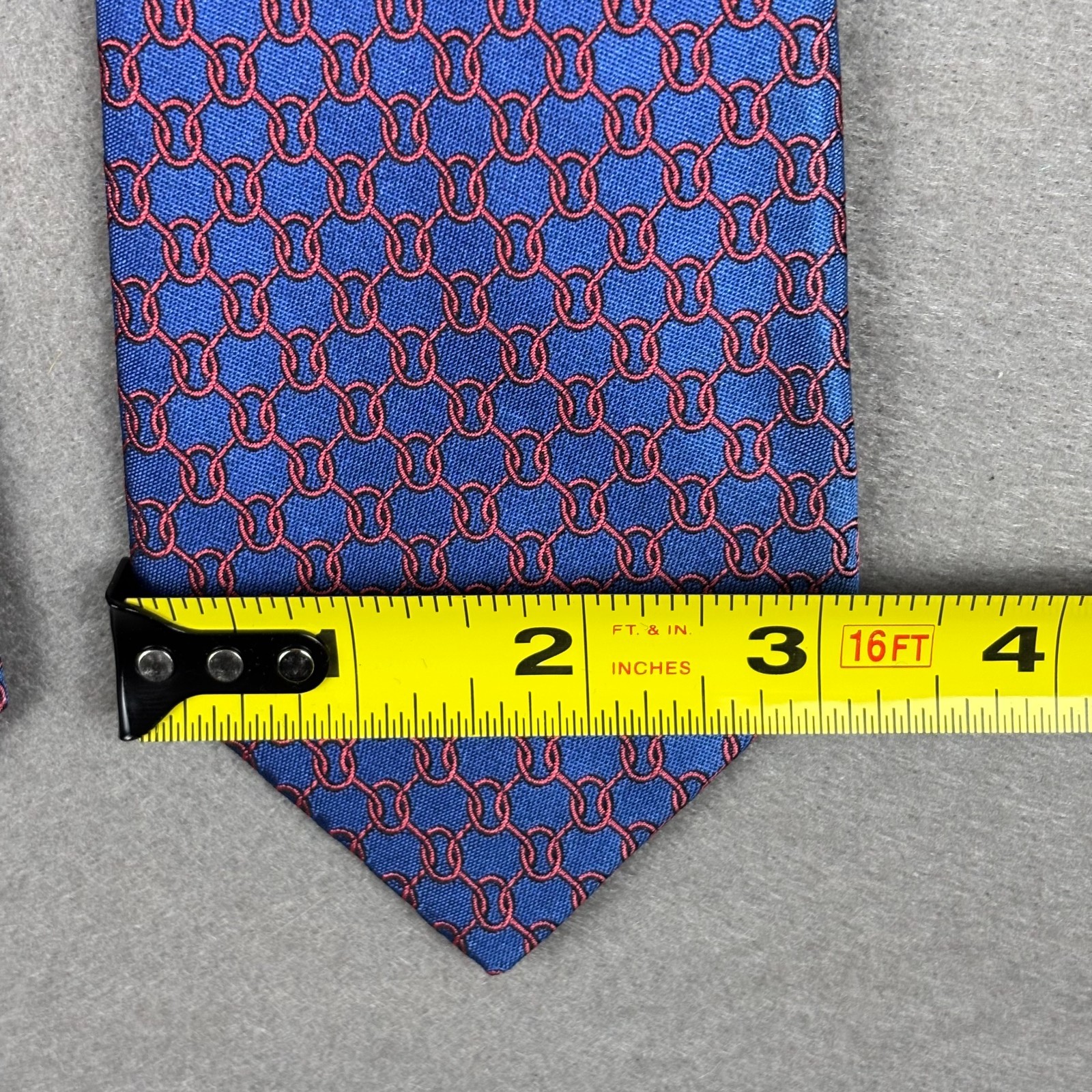 Altea Blue Red Chain Link Geometric Silk Tie Made Italy Woven Designer 3.25″
