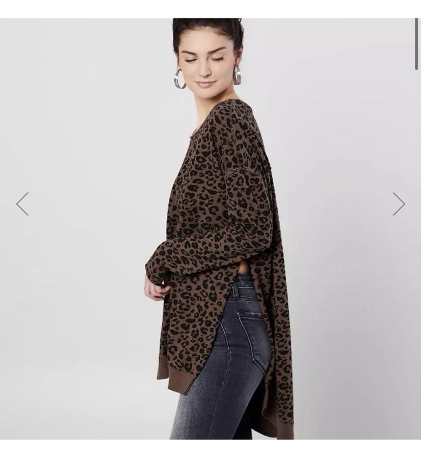 Z Supply The Leopard Weekender Pullover Side Slit French Terry Lounge Wear XS