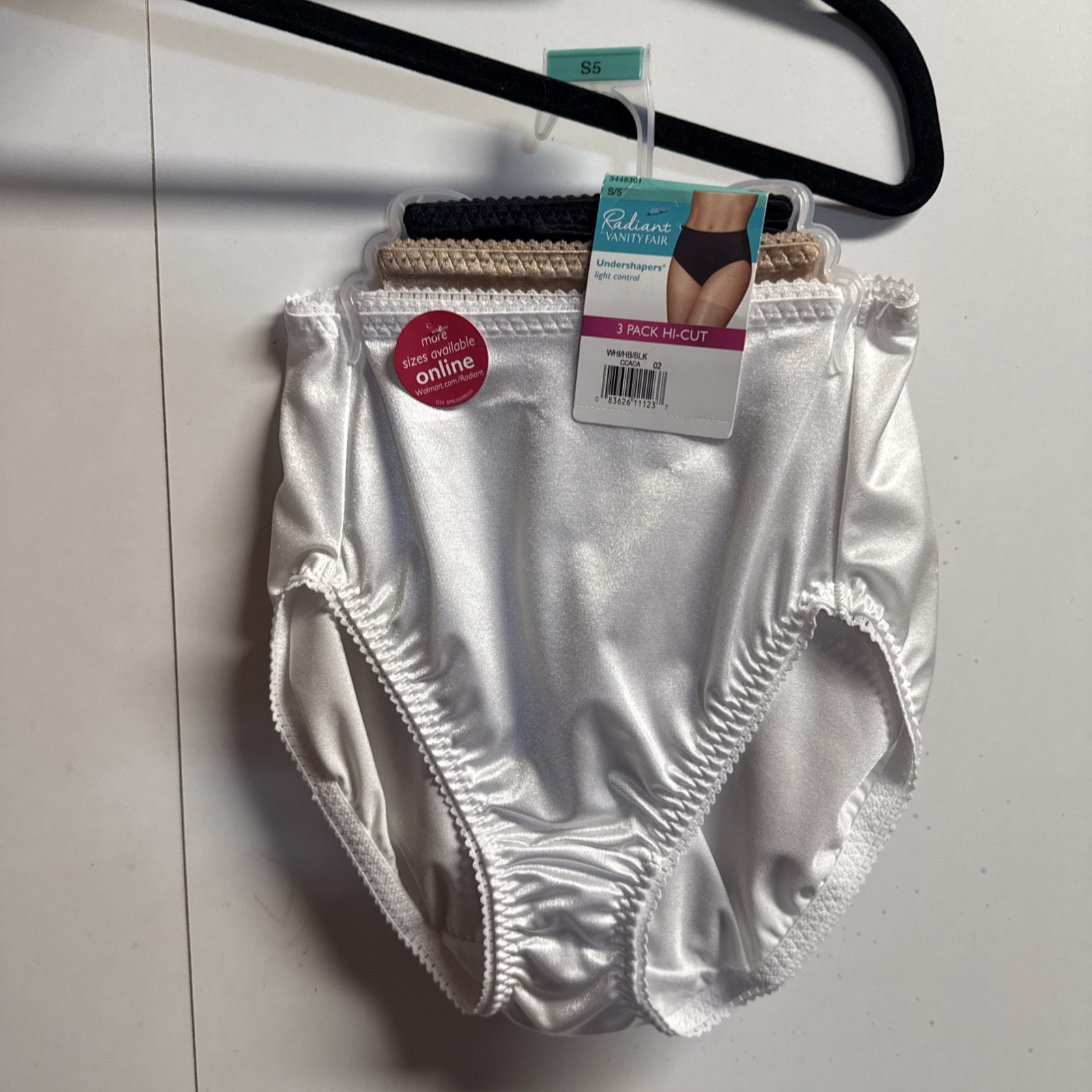 S/5 Vanity Fair Radiant UNDERSHAPERS Hi-Cut 3-Pk White/Honey Beige/Black NWT